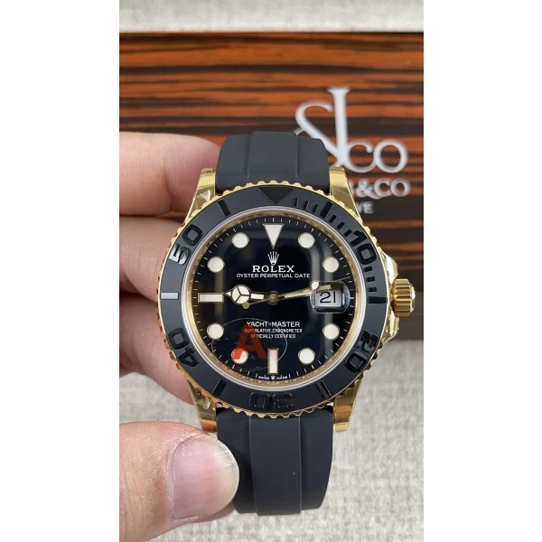 VS Factory Rolex Yacht-Master 42mm Yellow Gold Black Dial Ceramic Bezel Oysterflex Strap (226658) 1:1 Super Clone – DD3235 Movement