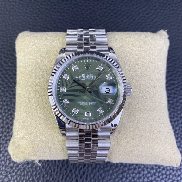 VS Factory Rolex Datejust 36mm Olive Green Palm Motif Diamond Dial Jubilee Bracelet (126234) 1:1 Super Clone – DD3235 Movement