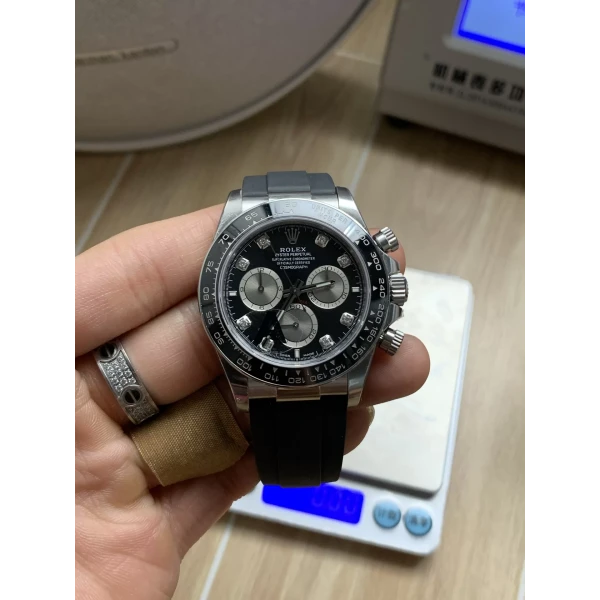 VS Factory Rolex Cosmograph Daytona White Gold “Ghost” Diamond Dial Rubber Strap (126519LN) 1:1 Super Clone – DD4131 Movement