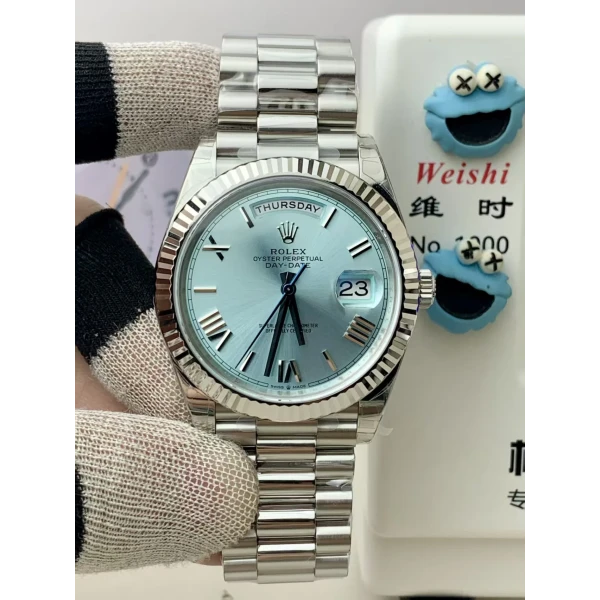 VS Factory Rolex Day-Date 40 Platinum Ice Blue Dial (228236) 1:1 Super Clone – DD3255 Movement