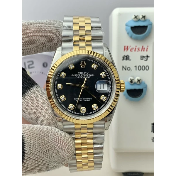 VS Factory Rolex Datejust 36mm Two-Tone Yellow Gold Black Diamond Dial Jubilee Bracelet (126233) 1:1 Super Clone – DD3235 Movement