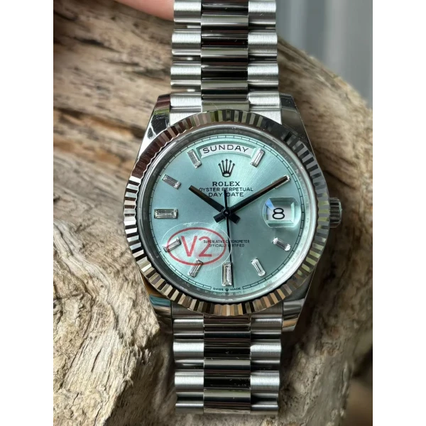 VS Factory Rolex Day-Date 40 Platinum Ice Blue Diamond Dial (228236) 1:1 Super Clone - DD3255 Movement