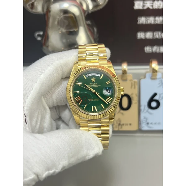 VS Factory Rolex Day-Date 40 Yellow Gold Green Roman Dial (228238) V2 1:1 Super Clone – DD3255 Movement