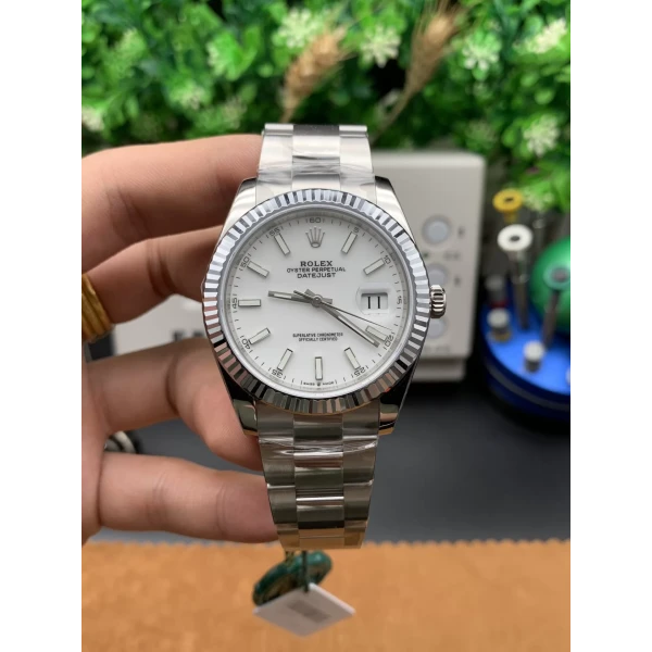 VS Factory Rolex Datejust 41mm Pure White Dial Fluted Bezel Oyster Bracelet (126334) 1:1 Super Clone – DD3235 Movement