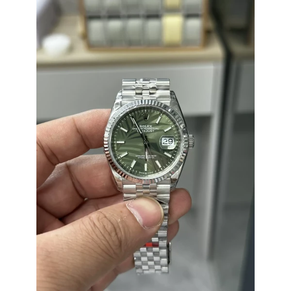 VS Factory Rolex Datejust 36mm Olive Green Palm Motif Dial Jubilee Bracelet (126234) 1:1 Super Clone – DD3235 Movement