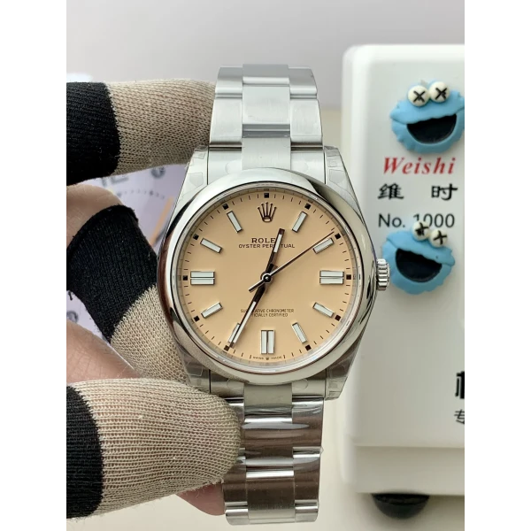 VS Factory Rolex Oyster Perpetual 41mm Candy Pink Lacquer Dial Smooth Bezel Oyster Bracelet (124300 Custom) 1:1 Super Clone – DD3230 Movement