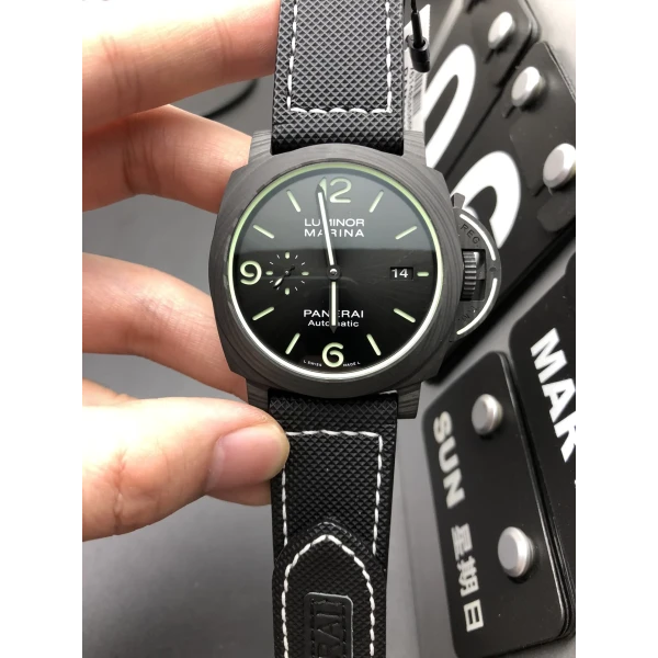 VS Factory Panerai Luminor Marina 44mm Black Dial Luminous Arabic Numerals Black Sportech Strap Smooth Bezel(PAM01118) 1:1 Super Clone - DDP.9010 Movement