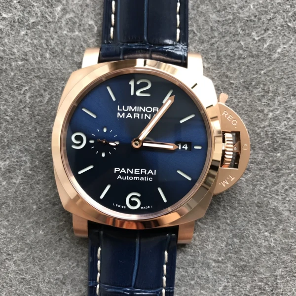 VS Factory Panerai Luminor Marina Blue Dial Blue Leather Strap Goldtech Bezel (PAM01112) 1:1 Super Clone – DDP.9010 Movement