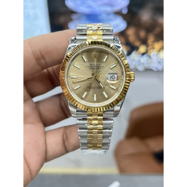 VS Factory Rolex Datejust 41mm Two-Tone Yellow Gold Champagne Dial Fluted Bezel Jubilee Bracelet (126333) 1:1 Super Clone – DD3235 Movement