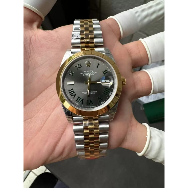 VS Factory Rolex Datejust 41mm Two-Tone Yellow Gold Slate Grey”Wimbledon” Dial Smooth Bezel Jubilee Bracelet (126303) 1:1 Super Clone – DD3235 Movement