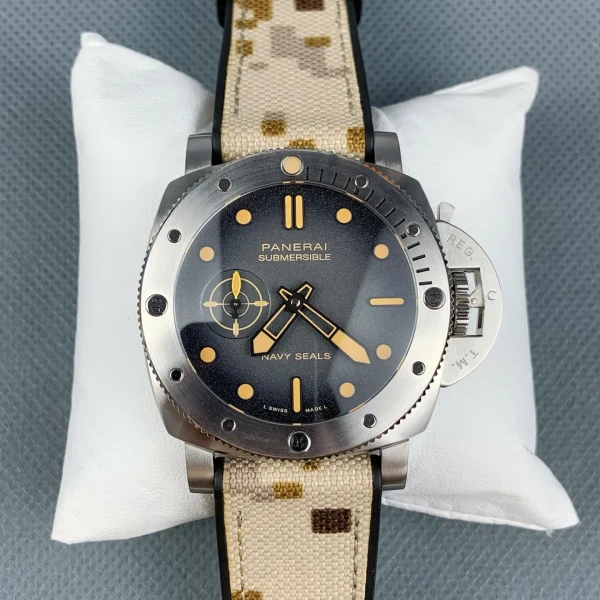 VS Factory Panerai Submersible 44mm Black Dial Camouflage Fabric Strap(PAM01513) 1:1 Super Clone - Dandong P.9010 GMT Movement