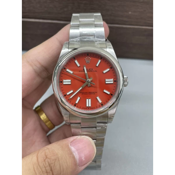 VS Factory Rolex Oyster Perpetual 41mm Coral Red Dial Smooth Bezel Oyster Bracelet (124300) 1:1 Super Clone – DD3230 Movement