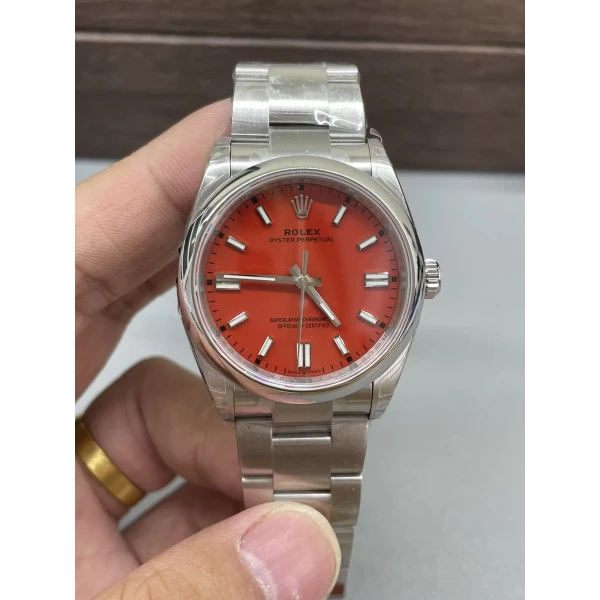 VS Factory Rolex Oyster Perpetual 36mm Coral Red Dial Smooth Bezel Oyster Bracelet (126000) 1:1 Super Clone – DD3230 Movement