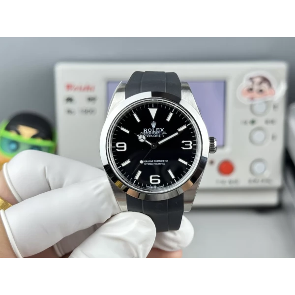 VS Factory Rolex Explorer 39mm Black “3-6-9” Dial Smooth Bezel Oysterflex Strap (214270 Custom) 1:1 Super Clone – DD3230 Movement