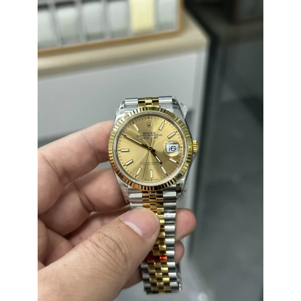 VS Factory Rolex Datejust 36mm Two-Tone Yellow Gold Sunburst Champagne Dial Jubilee Bracelet (126233) 1:1 Super Clone – DD3235 Movement