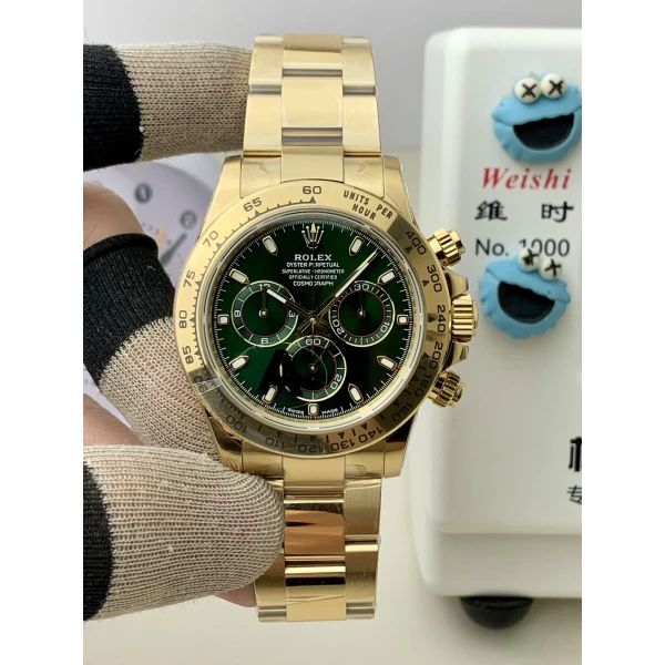 VS Factory Rolex Cosmograph Daytona Full Yellow Gold “John Mayer” Green Dial (116508) 1:1 Super Clone – DD4130 Movement