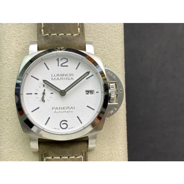 VS Factory Panerai Luminor Marina 42mm White Dial Luminous Arabic Numerals Green Leather Strap Smooth Bezel(PAM01394) 1:1 Super Clone - DDP.9010 Movement