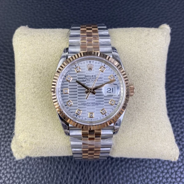 VS Factory Rolex Datejust 36mm Two-Tone Rose Gold Silver Fluted Motif Diamond Dial Jubilee Bracelet (126231) 1:1 Super Clone – DD3235 Movement
