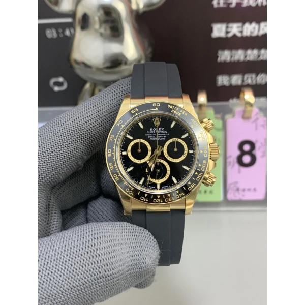 VS Factory Rolex Cosmograph Daytona 40mm Black Panda Dial Yellow Gold Rubber Strap (126518LN) 1:1 Super Clone - DD4131 Movement