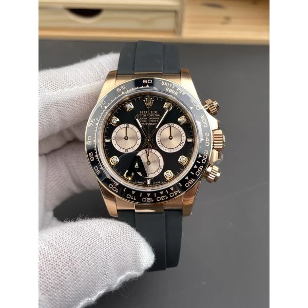 VS Factory Rolex Cosmograph Daytona “Black Diamond” Everose Gold Rubeer Strap(126515LN) 1:1 Super Clone – DD4131 Movement